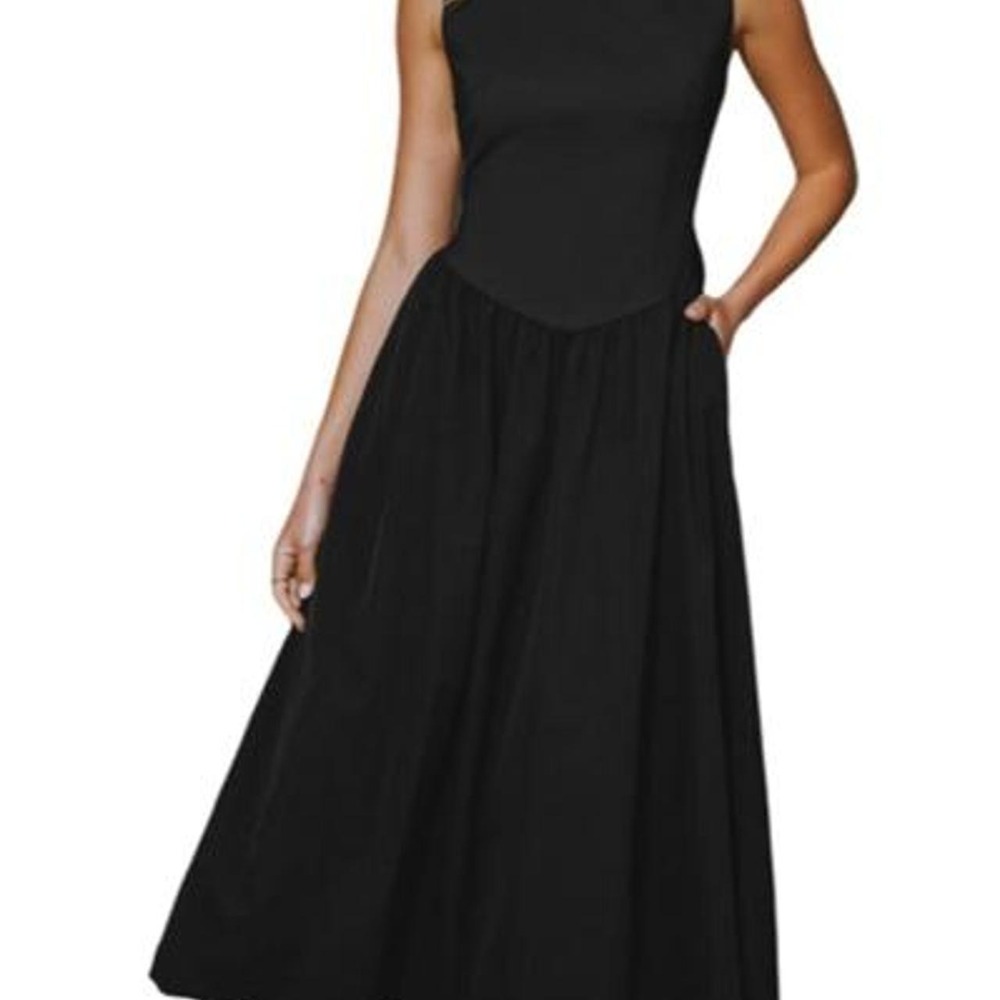 Zesica Women's Party Dress Crew Neck Sleeveless Slim Fit Drop Waist Pocket
